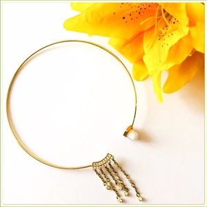 NWOT Gold Tone Glittering Tassel Rhinestone Chocker Necklace